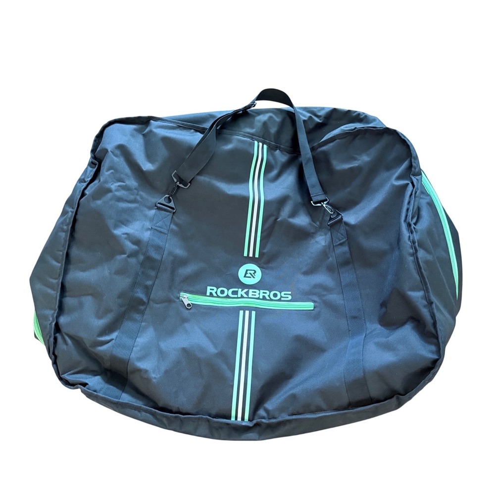 Rockbros Folding Bike Carry Bag Black Green Padded Shoulder Strap Storage Case